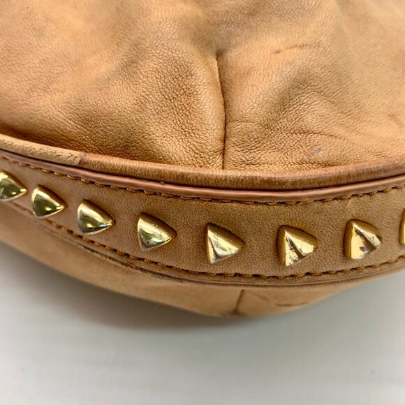 Tory Burch Tan Leather Pyramid Studded Hobo Shoulder Bag - Picture 7 of 11